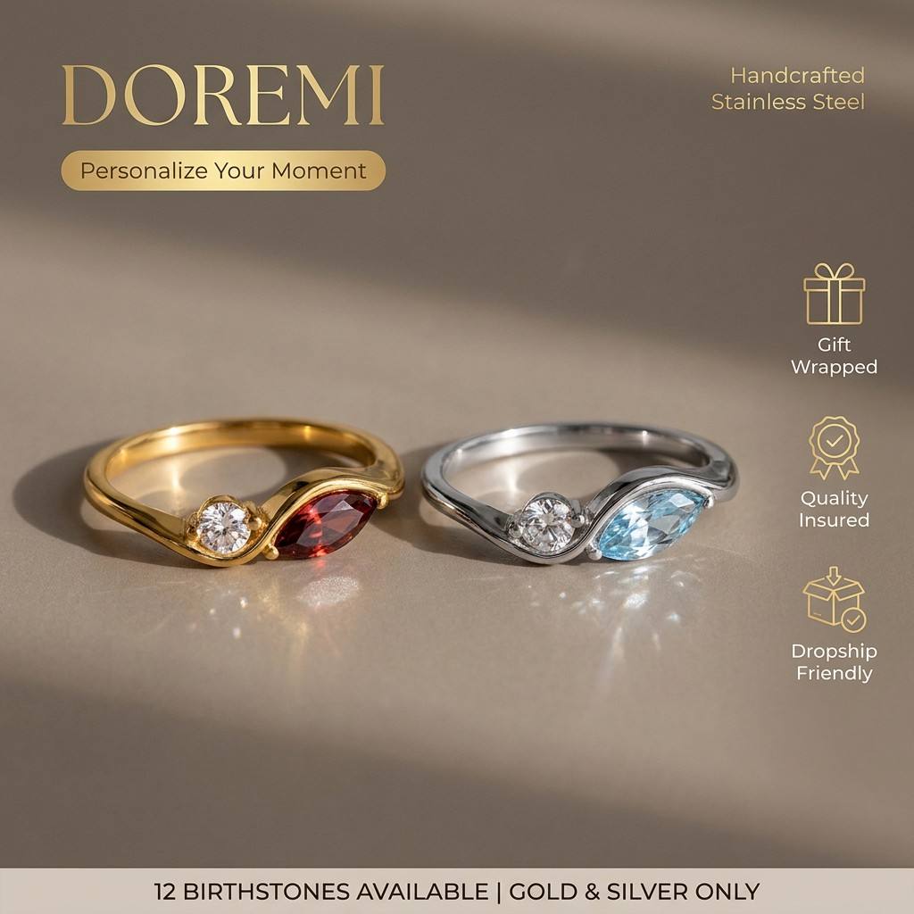Birthstone Ring Set - 도레미 방수 변색 방지 스테인리스 스틸