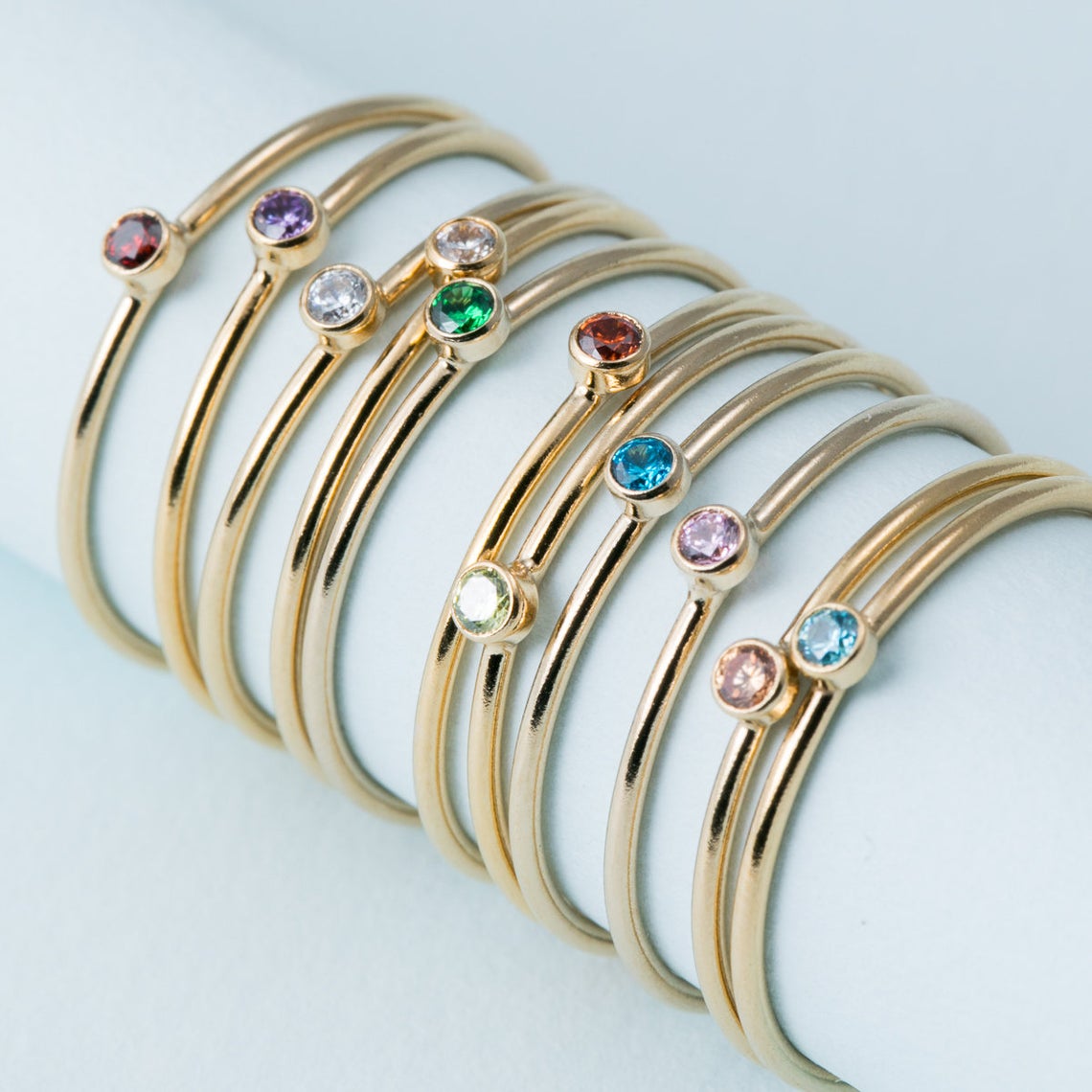 Birthstone Ring Set - 여성용 탄생석 반지, 14K 골드 채워진