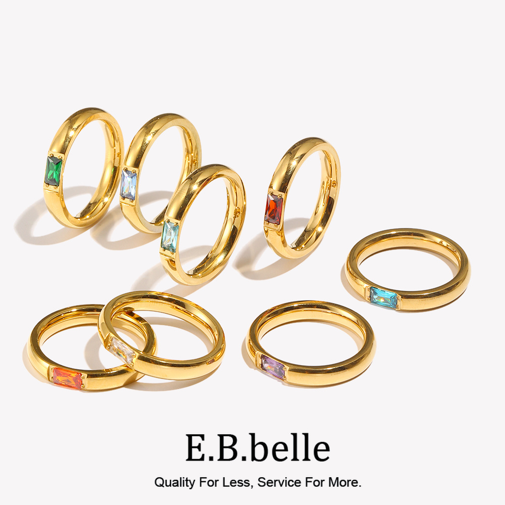 Birthstone Ring Set - E.B.belle 18K 금도금 반짝이 탄생석 반지,