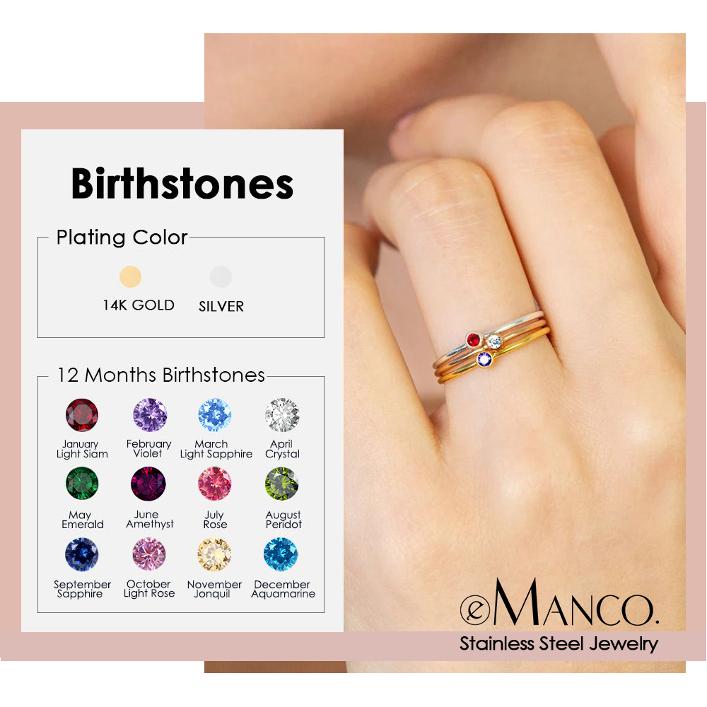 Birthstone Ring Set - EMANCO 스테인리스 스틸 탄생석 반지 골드
