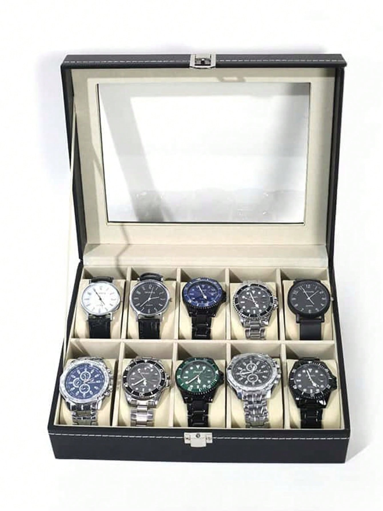 Mystery Jewelry Jar Watches - 잠금장치가 있는 가죽 시계 상자, 대용량