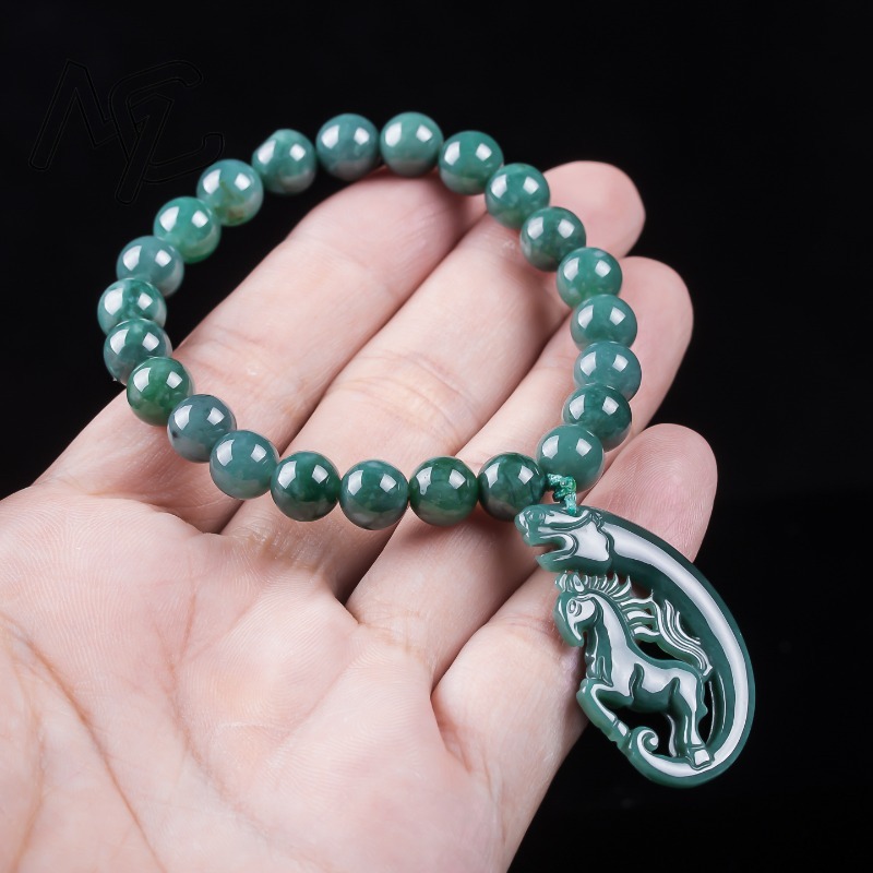 천연 비취 블루 워터 조디악 말 비즈 핸드 니팅 팔찌  - Jewelry & Watches Sp Z Oo Opinie 리뷰 및 가격