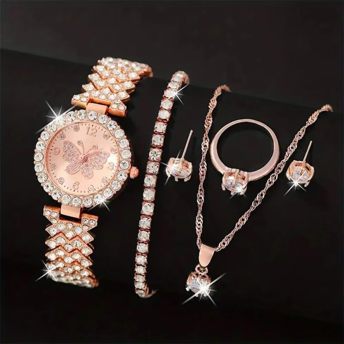 6개/세트 럭셔리 라인스톤 나비 여성 쿼츠 시계 패션  - Mystery Jewelry Jar Watches 리뷰 및 가격