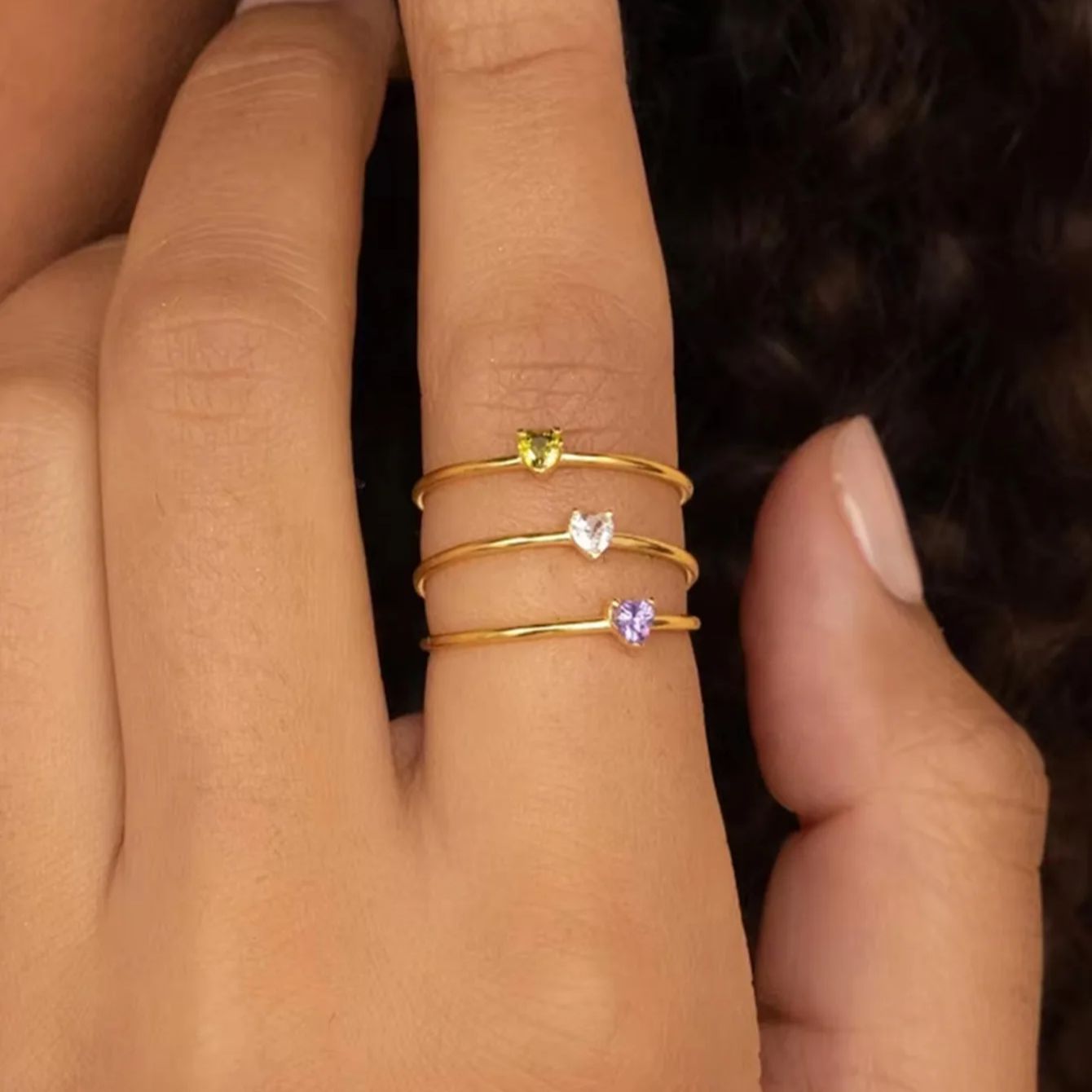 여성을위한 12 탄생석 지르코니아 하트 반지 스테인레스 - Birthstone Ring Set 리뷰 및 가격