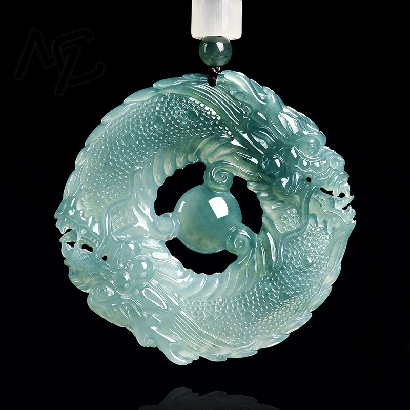천연 진짜 에메랄드 블루 워터 제이드 더블 드래곤 브랜 - Jewelry & Watches Sp Z Oo Opinie 리뷰 및 가격