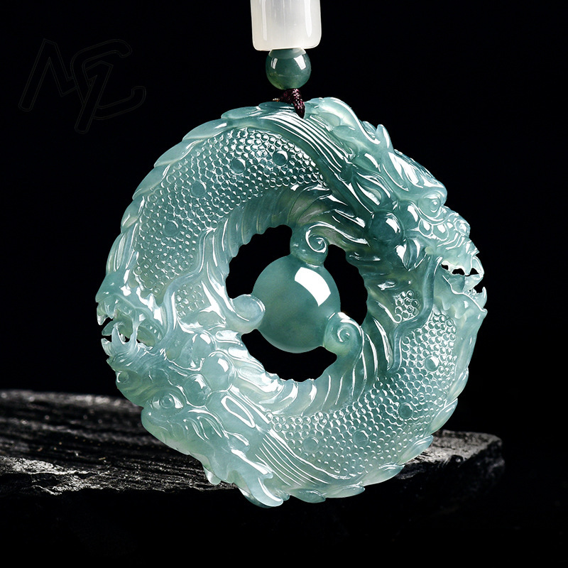 천연 진짜 에메랄드 블루 워터 제이드 더블 드래곤 브랜 - Jewelry & Watches Sp Z Oo Opinie 리뷰 및 가격