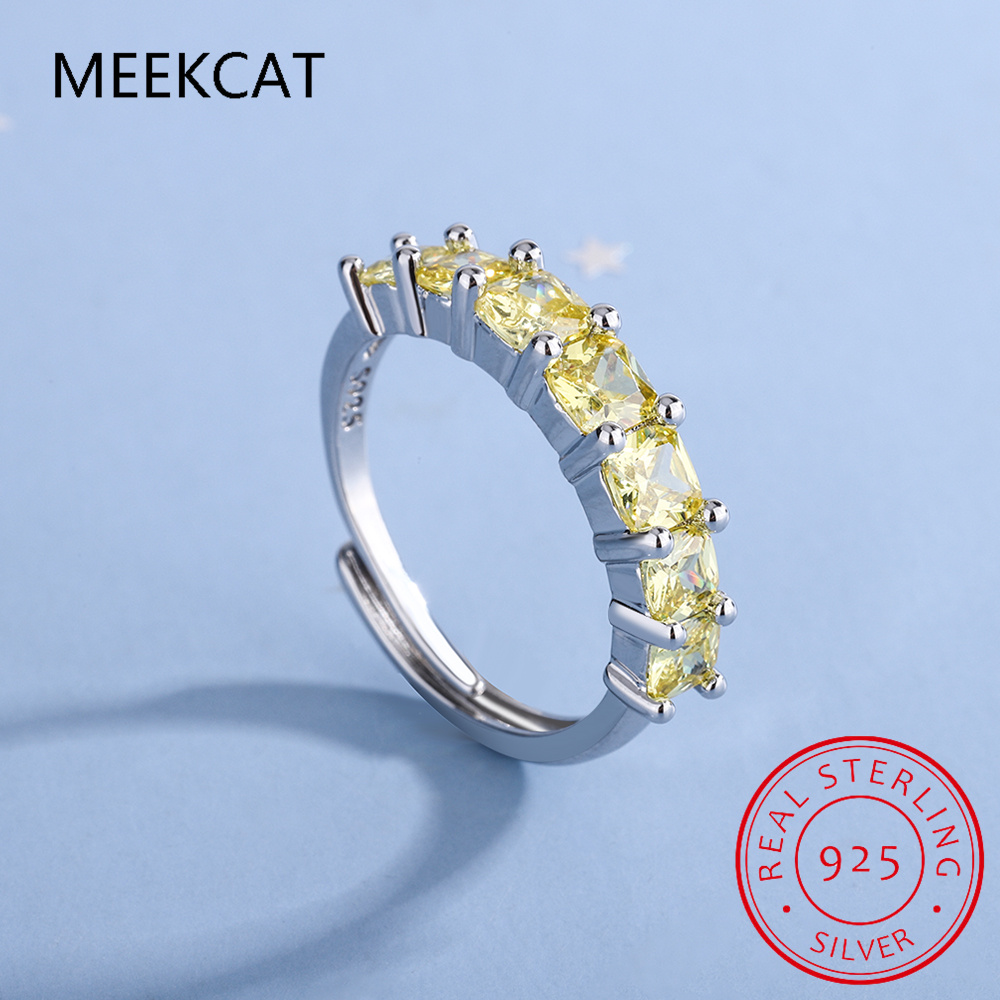 프린세스 컷 천연 옐로우 시트린 925 스털링 실버 반 - Birthstone Ring Set 리뷰 및 가격