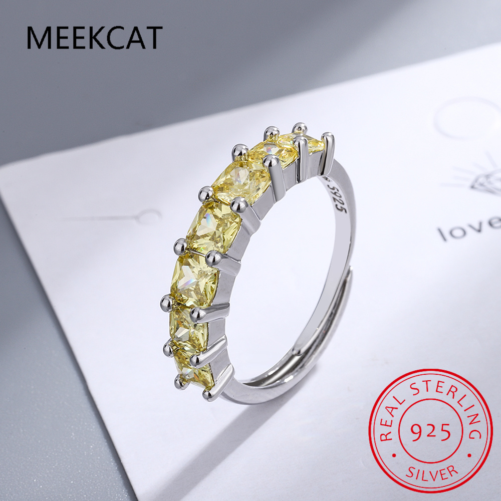 프린세스 컷 천연 옐로우 시트린 925 스털링 실버 반 - Birthstone Ring Set 리뷰 및 가격
