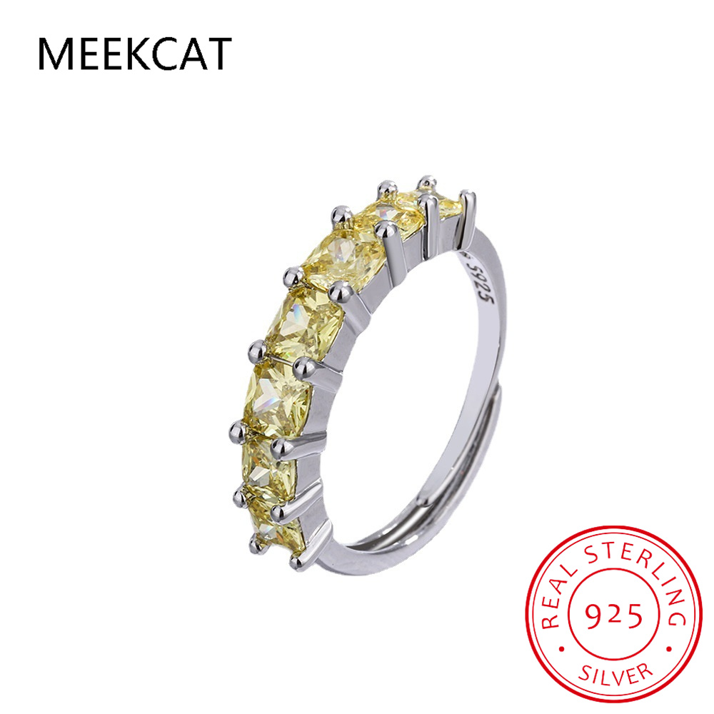 프린세스 컷 천연 옐로우 시트린 925 스털링 실버 반 - Birthstone Ring Set 리뷰 및 가격