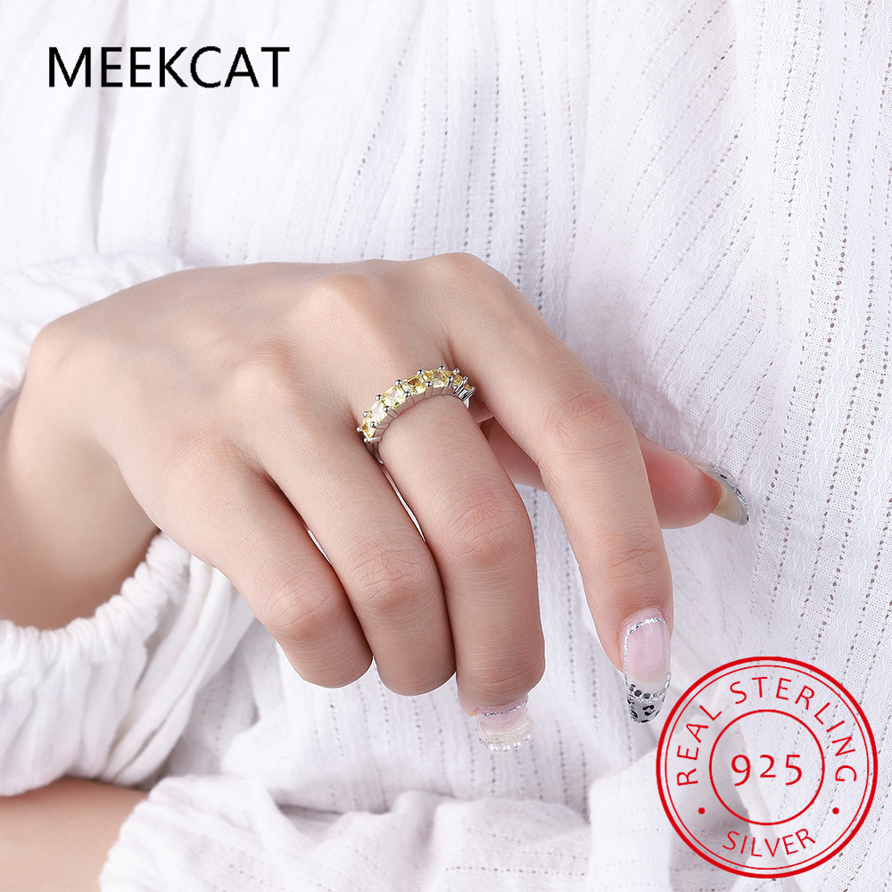 프린세스 컷 천연 옐로우 시트린 925 스털링 실버 반 - Birthstone Ring Set 리뷰 및 가격