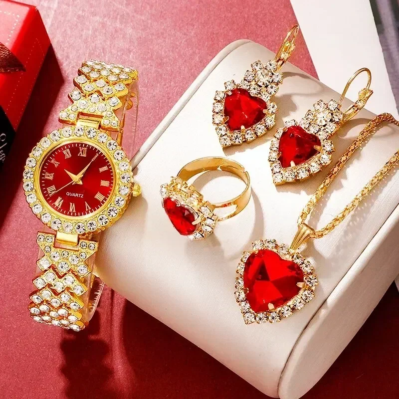 여성용 골든 럭셔리 시계 반지 목걸이 귀걸이 라인석 패 - Mystery Jewelry Jar Watches 리뷰 및 가격