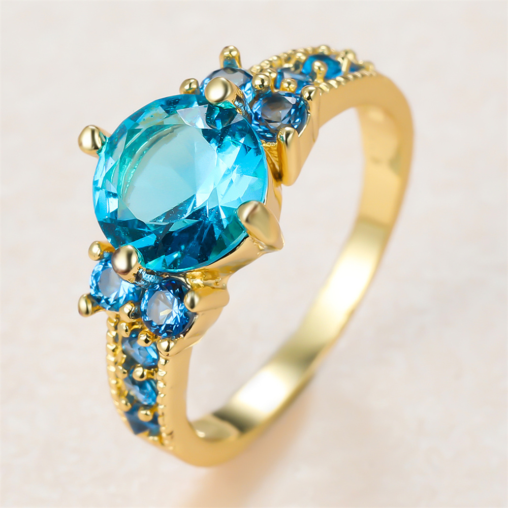 여성을위한 아쿠아 블루 크리스탈 라운드 스톤 약혼 반지 - Birthstone Ring Set 리뷰 및 가격