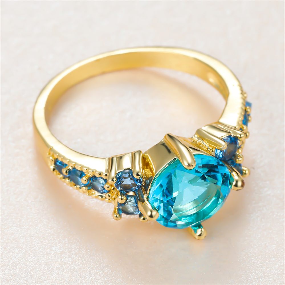 여성을위한 아쿠아 블루 크리스탈 라운드 스톤 약혼 반지 - Birthstone Ring Set 리뷰 및 가격