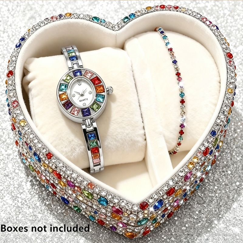 2pcs 우아한 화려한 라인스톤 여성 쿼츠 시계 팔찌  - Mystery Jewelry Jar Watches 리뷰 및 가격